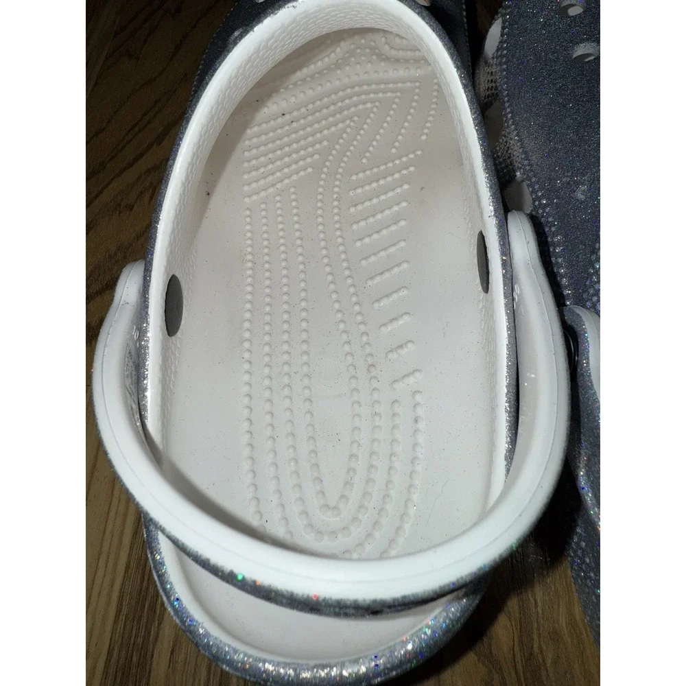 Crocs Unisex Classic Silver Glitter Sparkle Iridescent Size M5 W7 EUC